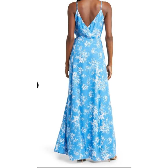Wayf The Angelina Floral Wrap dress in ocean toile XS NWT - Picture 1 of 12